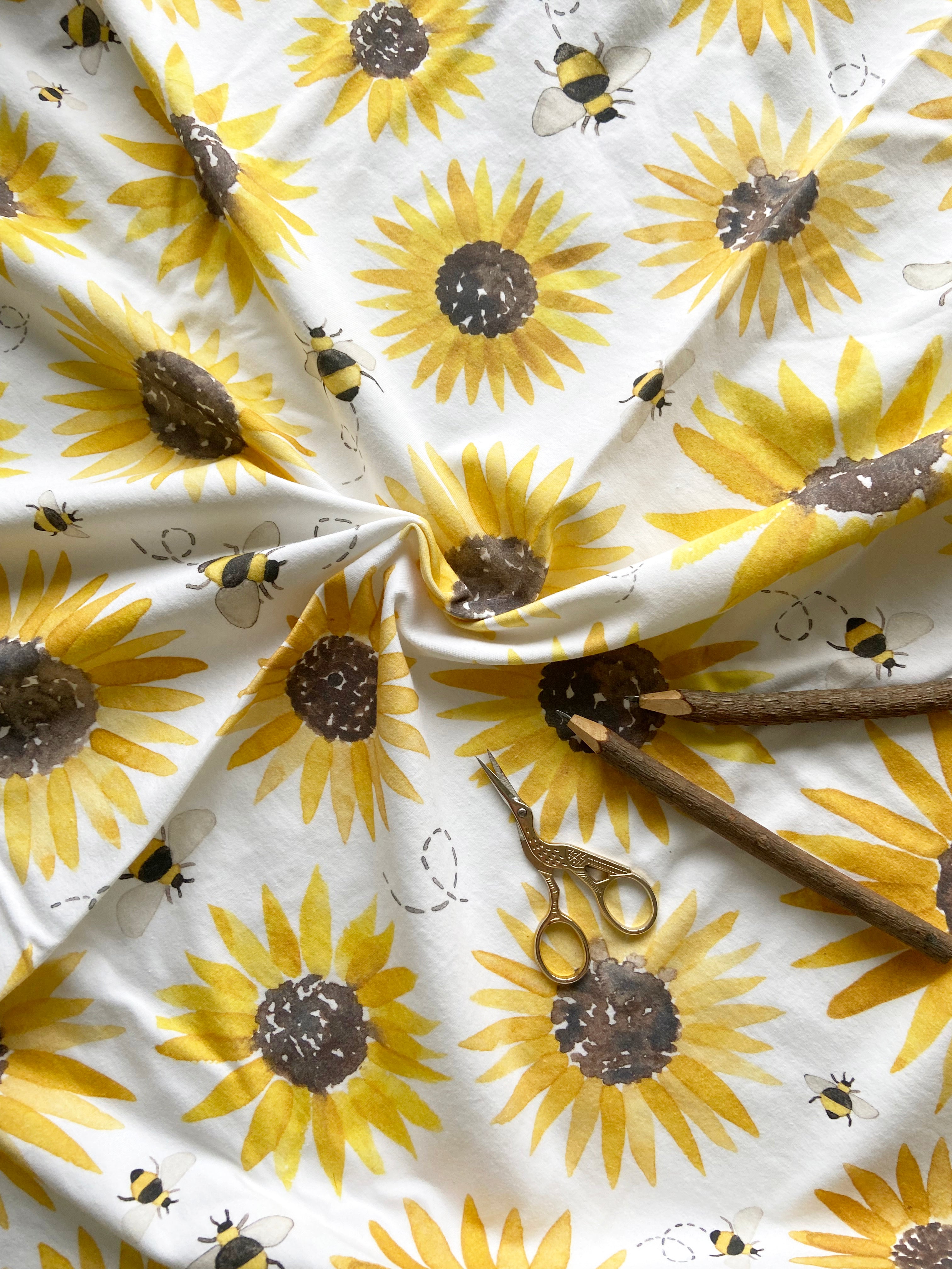 1m + extra large sunflower organic jersey fabric