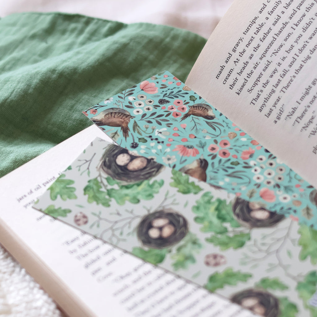 Floral wren and nests double sided bookmark