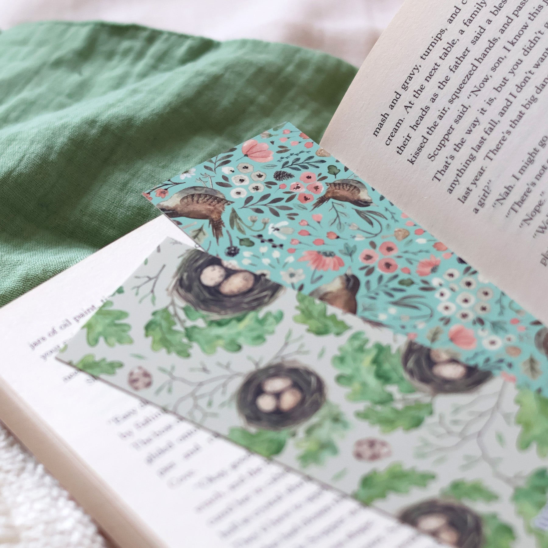 Floral wren and nests double sided bookmark