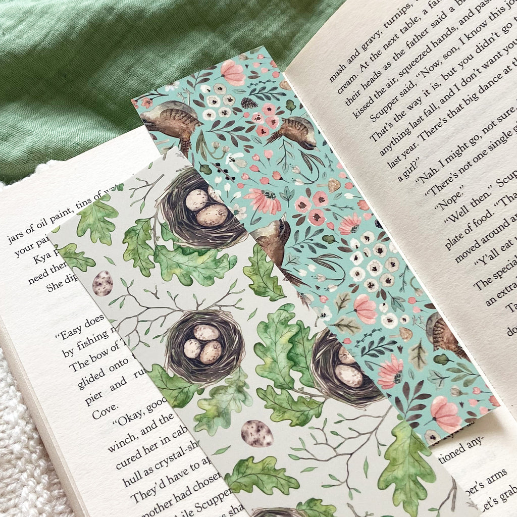 Floral wren and nests double sided bookmark